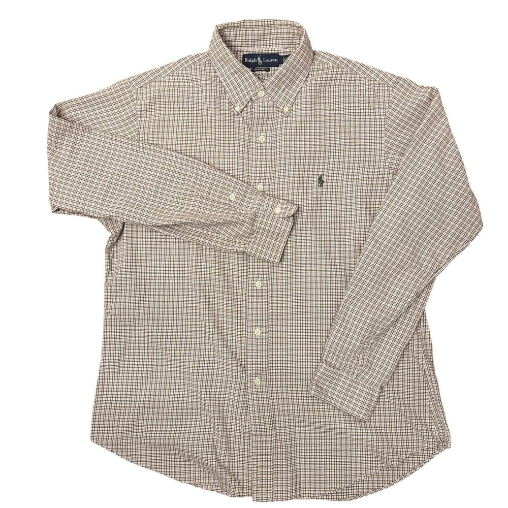 Ralph Lauren Button Down Shirt Men L Brown Purple Plaid Custom‎ Fit Long Sleeve